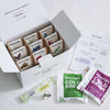 12 piglet pack pic n' mix box with matcha single serve sachet, teapigs badge, and cold brew packs